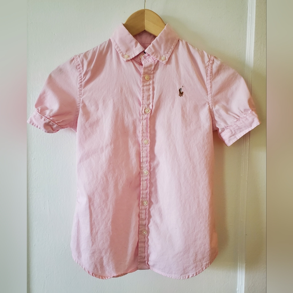 Ralph Lauren Pink Short Sleeve Oxford Shirt Girls Size 10